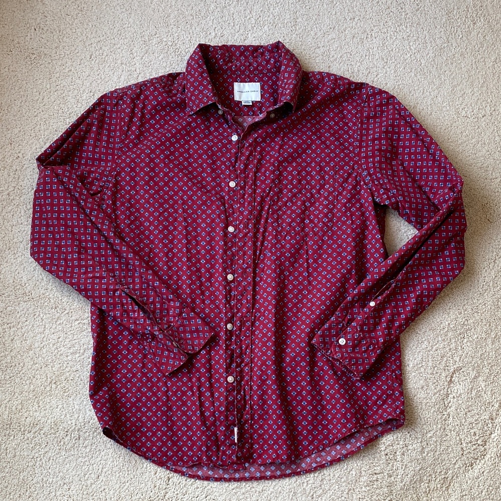 American Eagle Outfitters Maroon Geometric Shirt
